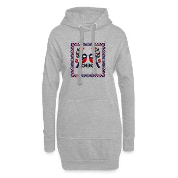 Motif de broderie de duo d’oiseaux rouge-bleus - Sweat-shirt à capuche long Femme - gris chiné - Devant