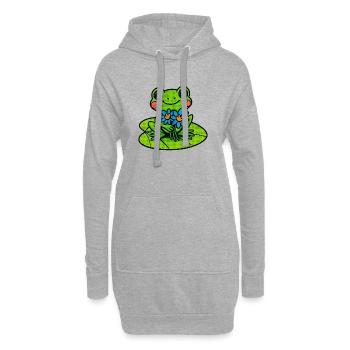 Grenouille joyeuse avec un bouquet de fleurs - Sweat-shirt à capuche long Femme - gris chiné - Devant