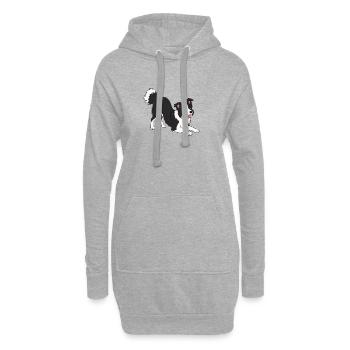 Border Collie Freudenpose - Hoodie-Kleid - Grau meliert - Vorne