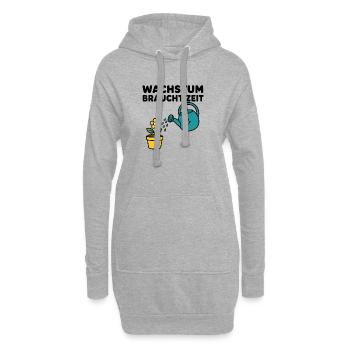 Wachstum braucht Zeit – Comic-Blume mit Gießkanne - Hoodie-Kleid - Grau meliert - Vorne