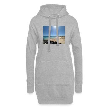 Plage au soleil : bleu et sable - Sweat-shirt à capuche long Femme - gris chiné - Devant
