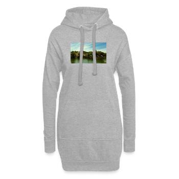 Panorama de la ville au bord de la rivière et du pont - Sweat-shirt à capuche long Femme - gris chiné - Devant