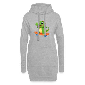 Petit dinosaure vert sur un skateboard – Design cool - Sweat-shirt à capuche long Femme - gris chiné - Devant