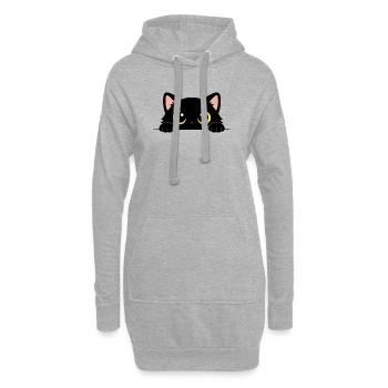 Chat Noir Curieux – Yeux Jaunes Adorables - Sweat-shirt à capuche long Femme - gris chiné - Devant