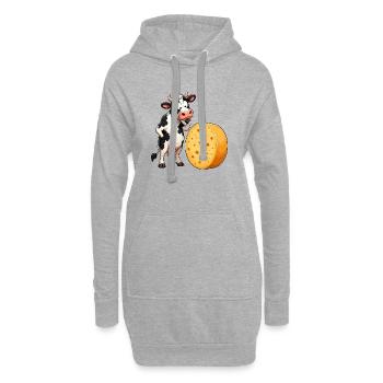 Dessin animé La vache rencontre le fromage - Sweat-shirt à capuche long Femme - gris chiné - Devant
