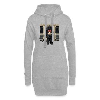 U-Bahn Ninja mit rotem Kanji - Hoodie-Kleid - Grau meliert - Vorne