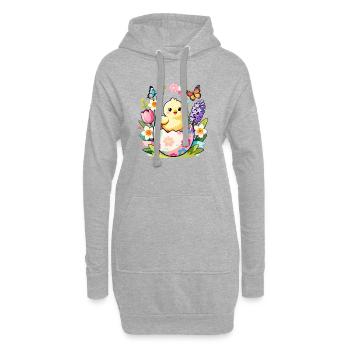 Poussin dans l’œuf floral éclot - Sweat-shirt à capuche long Femme - gris chiné - Devant