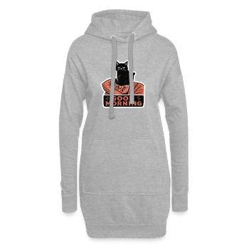 Chat noir en linogravure posé sur le visage matin - Sweat-shirt à capuche long Femme - gris chiné - Devant