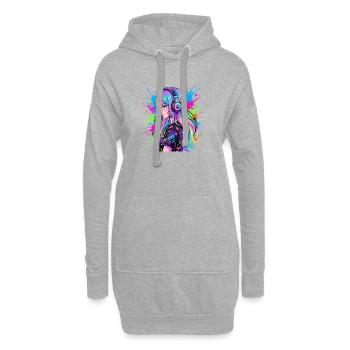 Neon Anime Kopfhörer Portrait - Hoodie-Kleid - Grau meliert - Vorne