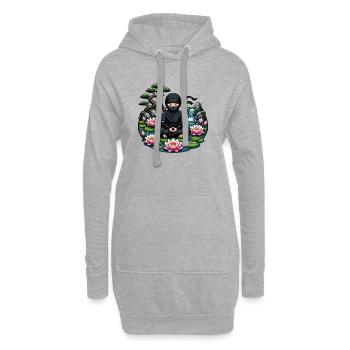 Méditation ninja au lac Lotus - Sweat-shirt à capuche long Femme - gris chiné - Devant