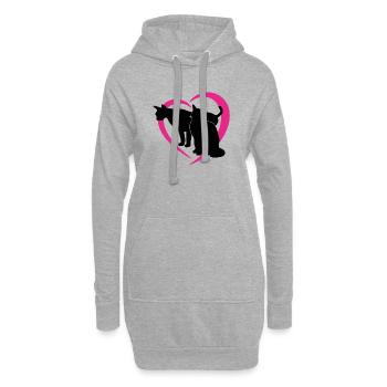 Schwarze Katzensilhouetten im Pink Heart-Logo - Hoodie-Kleid - Grau meliert - Vorne