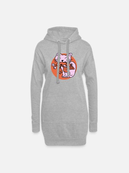 Katze frisst Krebs auf - Hoodie-Kleid - Grau meliert