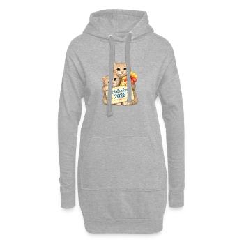 Schulbeginn Katzenfreude 2026 - Hoodie-Kleid - Grau meliert - Vorne