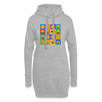 Smilies Grid – 16 bunte Cartoon Gesichter  - Hoodie-Kleid - Grau meliert - Vorne