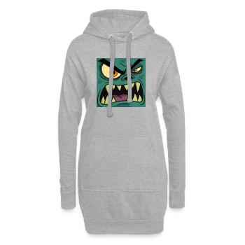 Wütendes Monster Gesicht – Cartoon Vektor Grafik - Hoodie-Kleid - Grau meliert - Vorne