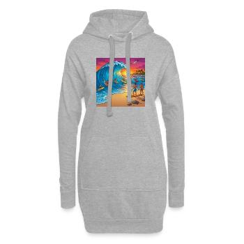 Welle beim Sonnenuntergang - Hoodie-Kleid - Grau meliert - Vorne