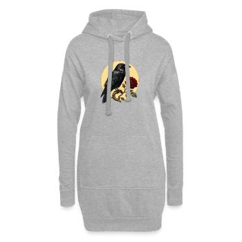 Rabe (Corvus corax) & Botanische Rote Rose - Hoodie-Kleid - Grau meliert - Vorne