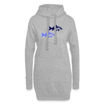 Zwei blaue Fischsilhouetten - Hoodie-Kleid - Grau meliert - Vorne