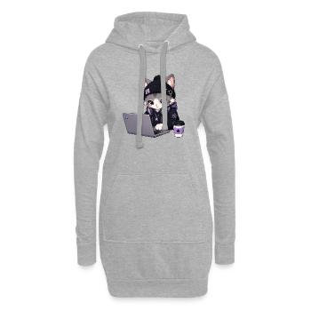 Lila und schwarze Coder-Katze - Hoodie-Kleid - Grau meliert - Vorne