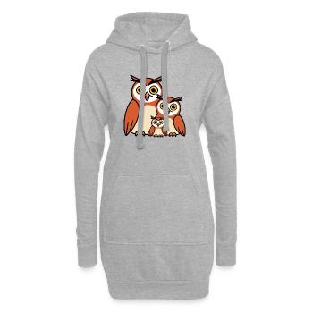 Owl Family Cartoon - Hoodie Dress - heather grey - Front