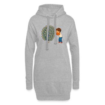 Boy amazed at magnificent peacock with feathers - Hoodie Dress - heather grey - Front