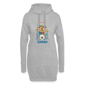 Drumming Dog auf der Bühne - Hoodie-Kleid - Grau meliert - Vorne