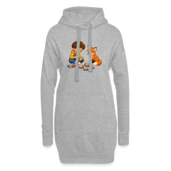 Junge bemalt bunte Steine mit neugierigem Fuchs - Hoodie-Kleid - Grau meliert - Vorne