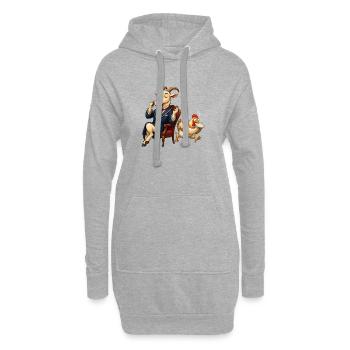Ziege als Gentleman bei Tee mit hektischem Huhn - Hoodie-Kleid - Grau meliert - Vorne
