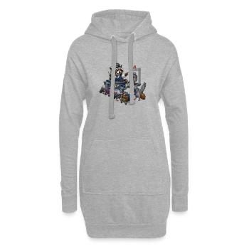 Raccoon checks pigeons at airport chaos - Hoodie Dress - heather grey - Front
