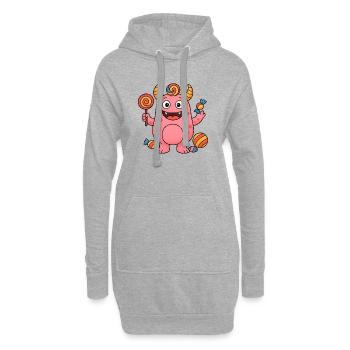 Niedliches rosa Suessigkeiten Monster - Hoodie-Kleid - Grau meliert - Vorne