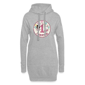 Erstes Geburtstagsposter Ballerina & Hase - Hoodie-Kleid - Grau meliert - Vorne