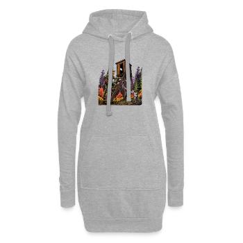 Jäger und Hund am Hochstand - Hoodie-Kleid - Grau meliert - Vorne