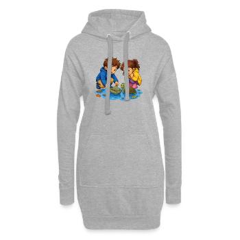 Kinder Schildkröte Blattboot in Pfütze Süß Motiv - Hoodie-Kleid - Grau meliert - Vorne