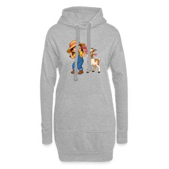 Girl with goat and bow farm motif - Hoodie Dress - heather grey - Front