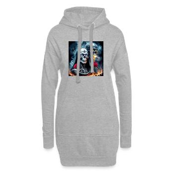 Zwillingsschädel in Flammen - Hoodie-Kleid - Grau meliert - Vorne