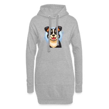 Fröhliches schwarz-weißes Hündchen (Comic-Porträt) - Hoodie-Kleid - Grau meliert - Vorne