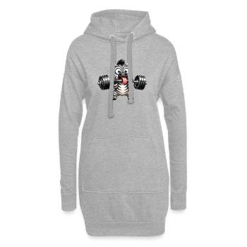 Zebra with Dumbbell Comic Bodybuilding Cartoon - Hoodie Dress - heather grey - Front