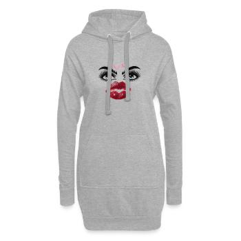 Kusslippen und Augen Glamour - Hoodie-Kleid - Grau meliert - Vorne