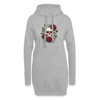 Skull & Roses – Gothic Totenkopf Blumen Design - Hoodie-Kleid - Grau meliert - Vorne