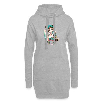 Kitten Surfer Summer Tropical - Hoodie Dress - heather grey - Front