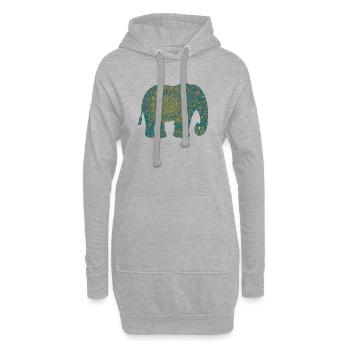 Mandala Elefant Muster in Teal - Hoodie-Kleid - Grau meliert - Vorne