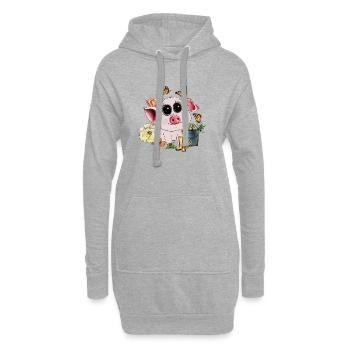 Petit cochon mignon aux yeux globuleux - Sweat-shirt à capuche long Femme - gris chiné - Devant