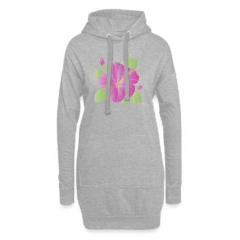 Purple Hibiscus Flower with Buds Illustration - Hoodie Dress - heather grey - Front