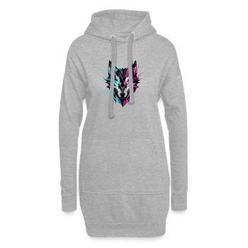 Tête de loup néon - Sweat-shirt à capuche long Femme - gris chiné - Devant