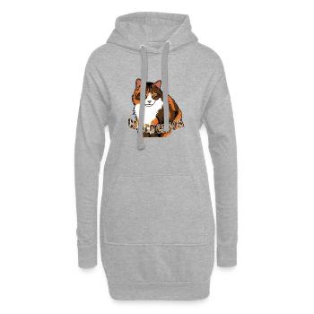 Chat gris et rouge – graphique avec inscription - Sweat-shirt à capuche long Femme - gris chiné - Devant