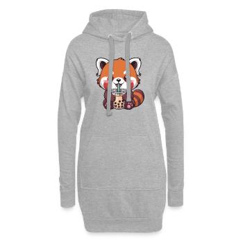 Le panda rouge de Kawaii buvant du bubble tea - Sweat-shirt à capuche long Femme - gris chiné - Devant