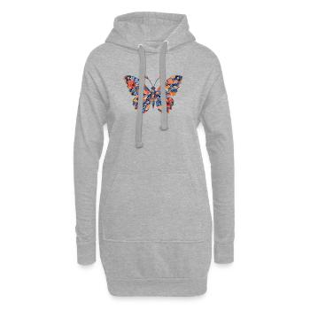 Motif papillon patchwork - Sweat-shirt à capuche long Femme - gris chiné - Devant
