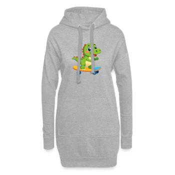 Petit dinosaure vert sur le skateboard – Skater Fun - Sweat-shirt à capuche long Femme - gris chiné - Devant