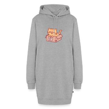 Adoptiere mich süße orangefarbene getigerte Katze in Pappkarton - Hoodie-Kleid - Grau meliert - Vorne - AI Model Female 172 light (172cm)