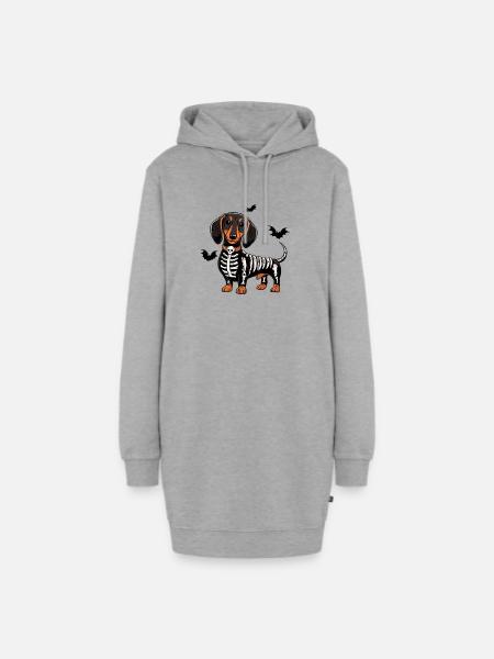 Skelett Hund Halloween Look - Hoodie-Kleid - Grau meliert